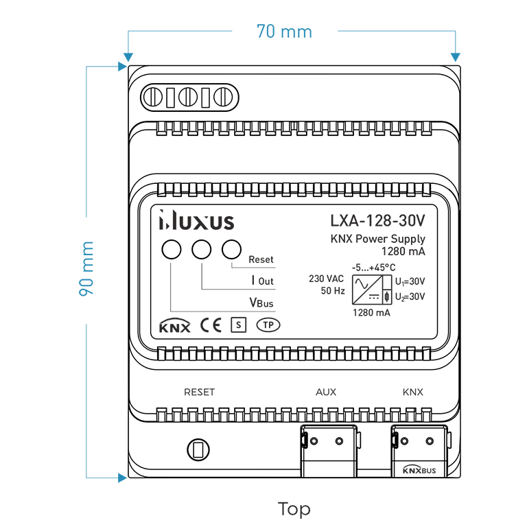 KNX Power Supply_LXA-128-30V_Scale Drawing_Top
